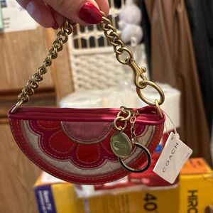 Coach Red and Pink Wristlet with Gold Accents